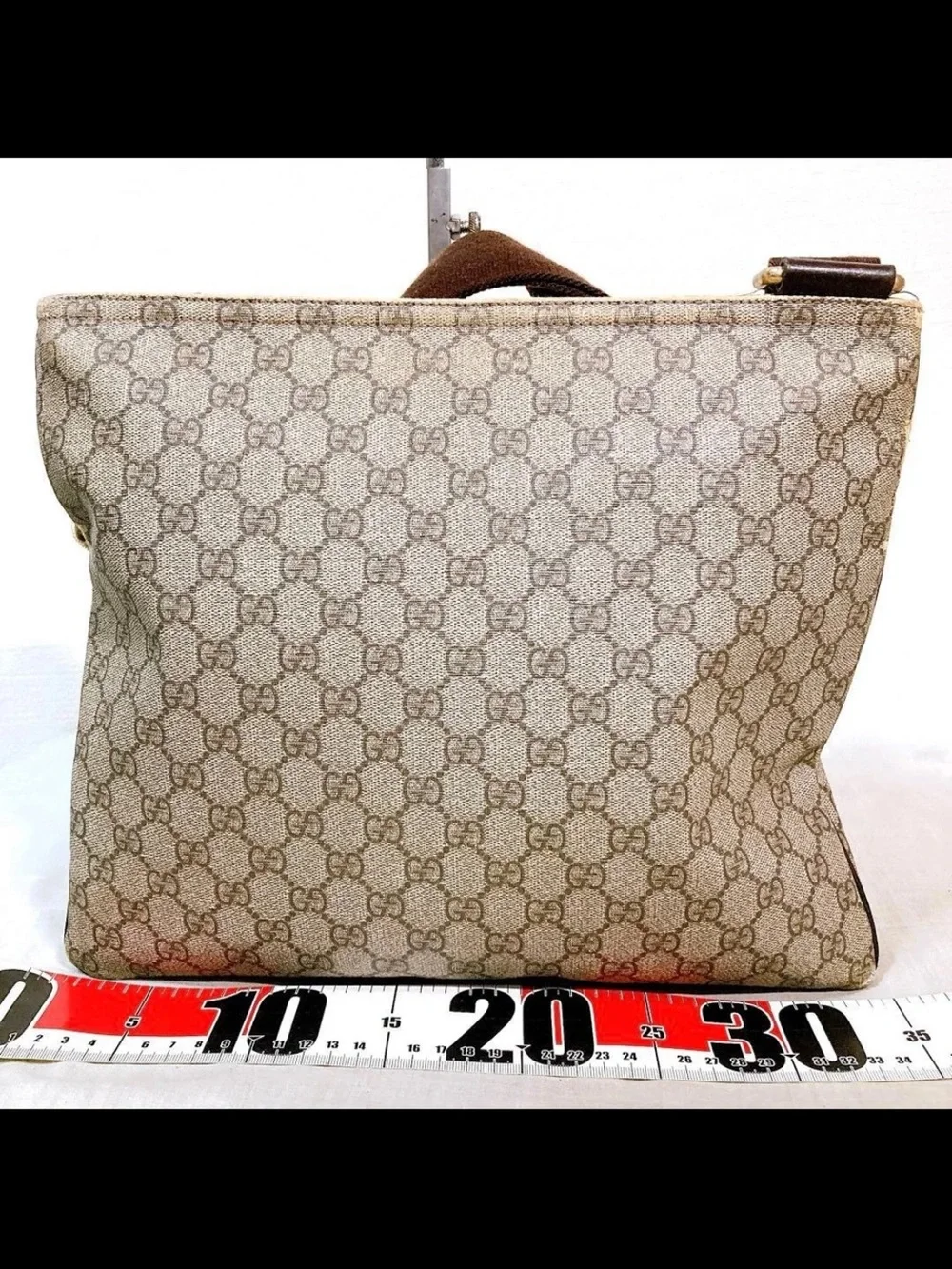 Gucci Beige GG Canvas Crossbody Messenger Bag with Brown Strap